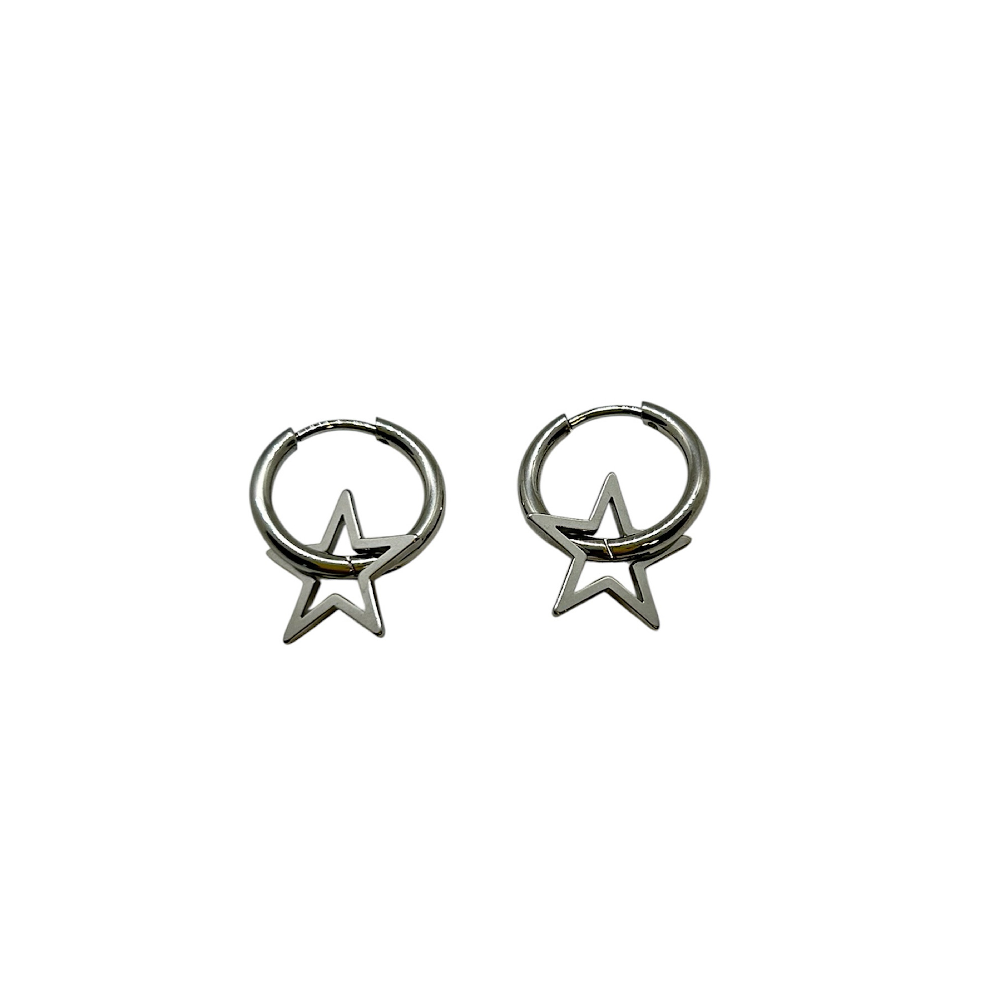 Steel hoop earrings with a star.